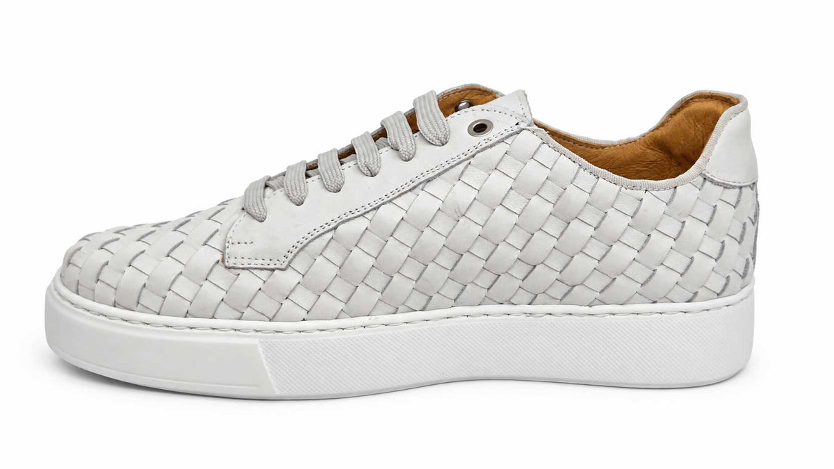 Eliano White Woven Leather Sneakers