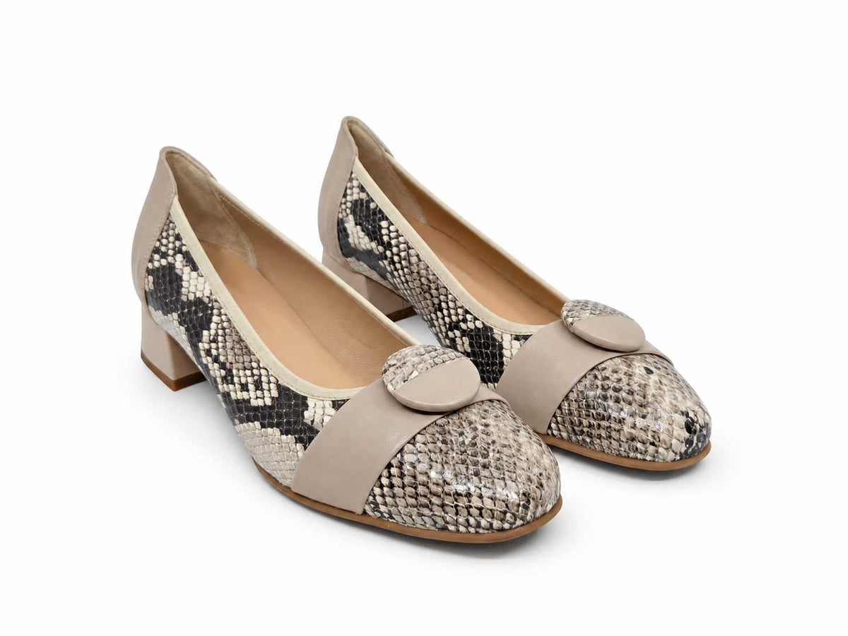 Flaviana Beige Snake-Print Court Shoes