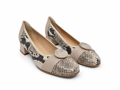 Flaviana Beige Snake-Print Court Shoes