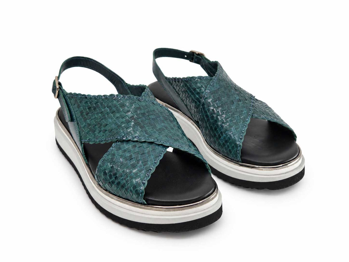 Ludovica Teal Woven Platform Sandals