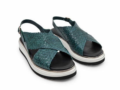 Ludovica Teal Woven Platform Sandals