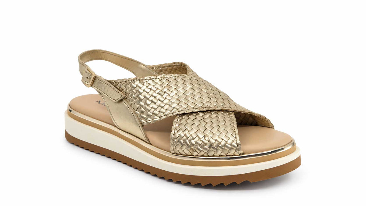 Loretta Gold Woven Platform Sandals