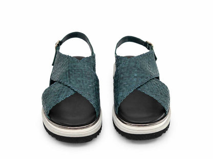 Ludovica Teal Woven Platform Sandals