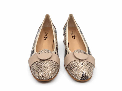 Flaviana Beige Snake-Print Court Shoes