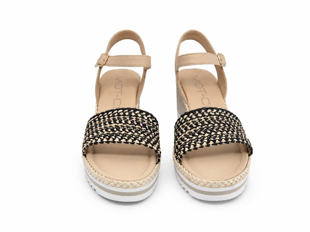 Rosanna Black Raffia Wedge Sandals