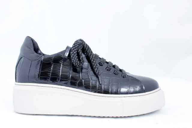 6184 Black Snakeskin Women's Leather Sneakers