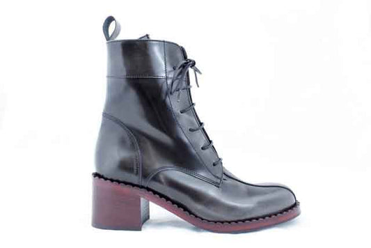 6363 Grey Patent Women's Lace-Up Ankle Boots