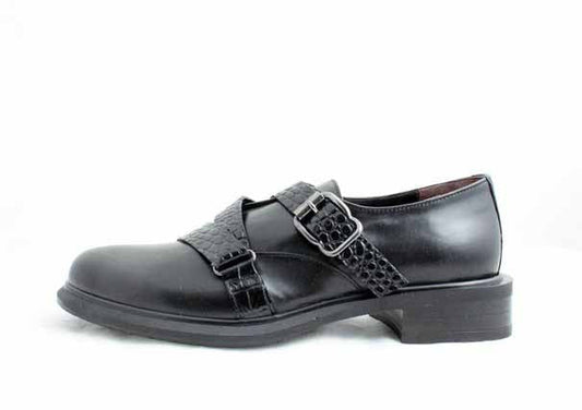 7080B Black Women's Double Monk Shoes