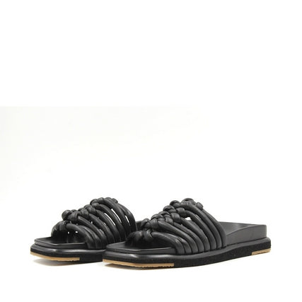 8933 Black Women's Leather Slides
